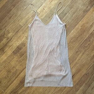 Zara Silver/Blush Pink Shimmer Mini Dress with Attached Slip